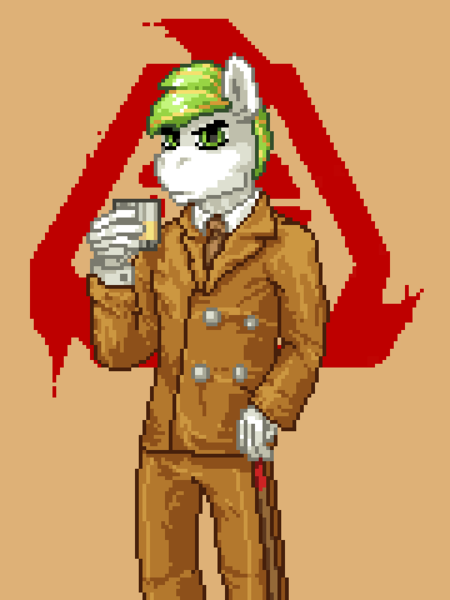 Size: 480x640 | Tagged: alcohol, anthro, artist:liniques, bioshock, derpibooru import, looking at you, male, oc, oc:white night, pixel art, safe, solo, unofficial characters only