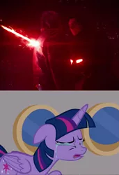 Size: 1023x1494 | Tagged: alicorn, crossguard lightsaber, crying, death, derpibooru import, edit, edited screencap, han solo, kylo ren, lightsaber, once upon a zeppelin, safe, screencap, star wars, star wars: the force awakens, twilight sparkle, twilight sparkle (alicorn), weapon
