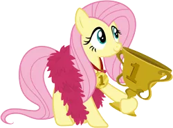 Size: 8161x6000 | Tagged: safe, artist:pirill, derpibooru import, fluttershy, pony, best gift ever, .ai available, absurd resolution, best pony, cute, feather boa, female, medal, show accurate, shyabetes, simple background, smiling, solo, transparent background, trophy, vector