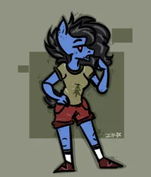 Size: 1112x1302 | Tagged: safe, artist:zira, derpibooru import, oc, oc:zira, unofficial characters only, pony, black hair, blue skin, camp camp, clothes, crossover, digital art, purple eyes