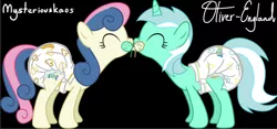 Size: 1194x558 | Tagged: suggestive, artist:oliver-england, derpibooru import, bon bon, lyra heartstrings, sweetie drops, pony, adult foal, boop, diaper, diaper fetish, eyes closed, female, fetish, lesbian, lyrabon, noseboop, nuzzling, pacifier, poofy diaper, shipping