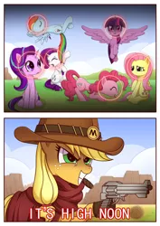 Size: 2675x3782 | Tagged: safe, artist:liu ting, derpibooru import, applejack, fluttershy, pinkie pie, rainbow dash, rarity, starlight glimmer, twilight sparkle, twilight sparkle (alicorn), alicorn, earth pony, pegasus, pony, unicorn, cigar, clothes, cowboy hat, female, floppy ears, hat, hoof hold, jesse mccree, mane six, mare, mccreejack, overwatch, scarf, sleeping