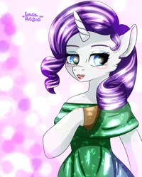 Size: 1280x1600 | Tagged: anthro, artist:lucaaegus, christmas, clothes, derpibooru import, dress, green, green dress, holiday, pink, rarity, safe, sparkle, winter