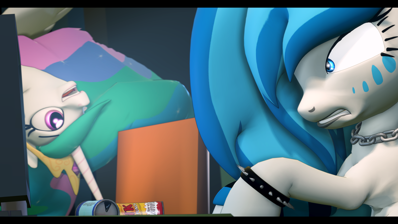 Size: 3840x2160 | Tagged: 3d, artist:jollyoldcinema, canterlot high, comedy, commission, derpibooru import, oc, oc:moonbeam, oc:moonbeam zodiac, princess celestia, safe, source filmmaker