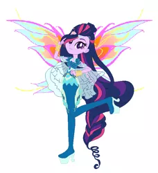 Size: 632x692 | Tagged: safe, artist:lalobatchika, artist:pupkinbases, derpibooru import, twilight sparkle, twilight sparkle (alicorn), alicorn, fairy, human, equestria girls, alternate hairstyle, barely eqg related, base used, bloom (winx club), bloomix, clothes, crossover, fairy wings, hairstyle, high heels, humanized, rainbow s.r.l, shoes, winged humanization, wings, winx club