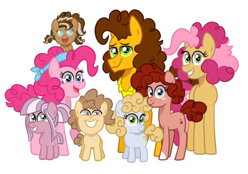 Size: 1024x719 | Tagged: safe, artist:ashidaii, derpibooru import, cheese sandwich, pinkie pie, oc, oc:banana pudding, oc:paprika, oc:rocky road, oc:silly string, oc:sourdough, oc:taffy, earth pony, pony, baby, baby pony, cheesepie, colt, female, filly, male, mare, offspring, parent:cheese sandwich, parent:pinkie pie, parents:cheesepie, shipping, simple background, straight, transparent background
