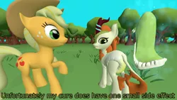 Size: 3840x2160 | Tagged: suggestive, alternate version, artist:mrdoctorderpy, derpibooru import, applejack, autumn blaze, kirin, pony, sounds of silence, 3d, 4k, cloth diaper, clothes, diaper, diaper fetish, dress, fetish, incontinent, levitation, magic, safety pin, source filmmaker, telekinesis, urine, wet diaper