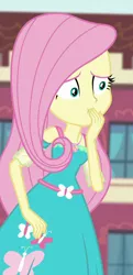 Size: 456x941 | Tagged: safe, derpibooru import, screencap, fluttershy, equestria girls, equestria girls series, forgotten friendship, covering mouth, cropped, frown, geode of fauna, magical geodes, solo, wide eyes