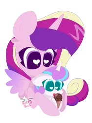 Size: 2961x3935 | Tagged: safe, artist:kittyrosie, derpibooru import, princess cadance, princess flurry heart, alicorn, pony, baby, baby pony, cute, cutedance, duo, female, filly, flurrybetes, food, heart eyes, ice cream, ice cream cone, mare, mother and child, mother and daughter, simple background, transparent background, wingding eyes