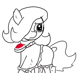 Size: 640x600 | Tagged: safe, artist:ficficponyfic, derpibooru import, oc, oc:emerald jewel, earth pony, pony, colt quest, amulet, child, clothes, colt, cyoa, determination, determined, femboy, foal, gem, hair over one eye, jewelry, male, monochrome, solo, story included