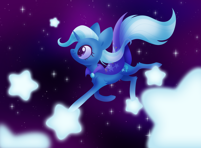 Size: 5000x3691 | Tagged: safe, artist:belka-sempai, derpibooru import, trixie, pony, unicorn, cute, female, hooves, horn, lineless, mare, smiling, solo, space, stars