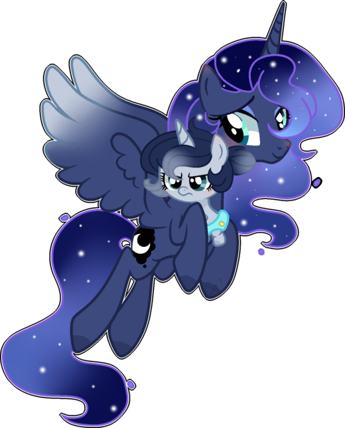 Size: 1251x1552 | Tagged: safe, artist:moon-rose-rosie, derpibooru import, princess luna, oc, oc:eclipsa, pony, baby, baby pony, maternaluna, offspring, parent:king sombra, parent:princess luna, parents:lumbra, simple background, transparent background