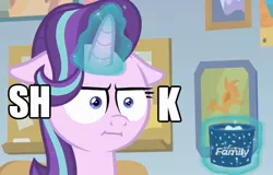 Size: 859x551 | Tagged: derpibooru import, discovery family logo, edit, edited screencap, empathy cocoa, faic, floppy ears, glowing horn, horn, :i, i mean i see, magic, marks for effort, meme, safe, screencap, shook, solo, starlight glimmer, telekinesis