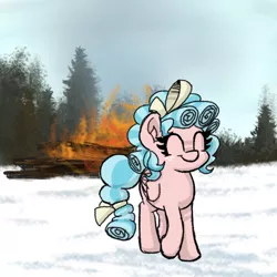 Size: 600x600 | Tagged: safe, artist:plunger, derpibooru import, cozy glow, pegasus, pony, burning, cozybetes, cute, drawthread, female, filly, ponified animal photo, pure concentrated unfiltered evil of the utmost potency, pure unfiltered evil, smiling, snow, solo, some mares just want to watch the world burn