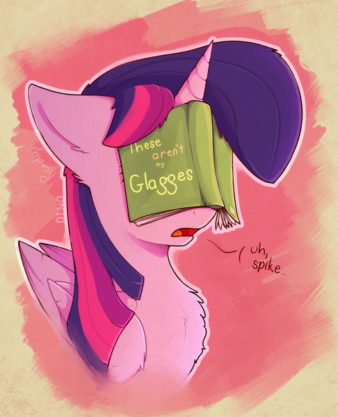 Size: 1216x1500 | Tagged: safe, artist:dino_horse, artist:renderpoint, derpibooru import, twilight sparkle, twilight sparkle (alicorn), alicorn, pony, adorkable, book, chest fluff, collaboration, confused, cute, dialogue, dork, ear fluff, facebook, facebooking, female, floppy ears, fluffy, folded wings, frown, gradient background, literal, mare, open mouth, prize on the eyes, silly, silly pony, solo, text, these aren't my glasses, twiabetes, wat, wing fluff, wings