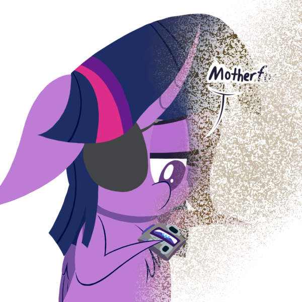 Size: 1000x1000 | Tagged: safe, artist:dragonpone, derpibooru import, twilight sparkle, twilight sparkle (alicorn), alicorn, pony, friendship university, avengers: infinity war, captain marvel (marvel), chest fluff, crossover, curse cut short, dialogue, disguise, disintegration, dust, eyepatch, eyepatch (disguise), female, floppy ears, hoof hold, horn, i don't feel so good, imminent death, implied death, infinity snap, lidded eyes, lineless, mare, marvel, mother fu, nick fury, pager, paper-thin disguise, simple background, solo, thanos snap, transparent background, unamused, wings