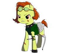 Size: 3600x2700 | Tagged: amputee, angry, armor, artist:dumbwoofer, blood, clothes, collar, derpibooru import, fallout equestria, female, goggles, knife, mare, mean, oc, oc:trippo, prosthetic limb, prosthetics, raider, safe, scar, spikes, vest