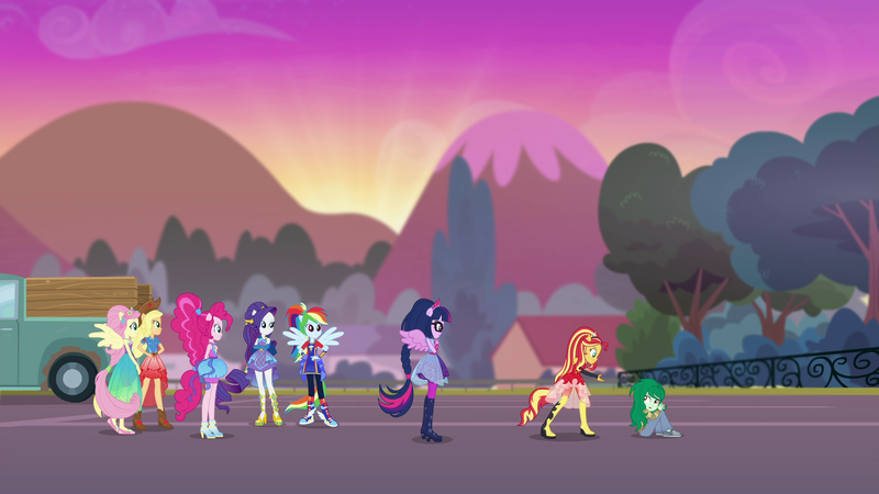 Size: 1920x1080 | Tagged: safe, derpibooru import, screencap, applejack, fluttershy, pinkie pie, rainbow dash, rarity, sci-twi, sunset shimmer, twilight sparkle, wallflower blush, equestria girls, equestria girls series, forgotten friendship, humane five, humane seven, humane six, ponied up, scitwilicorn