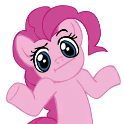 Size: 945x945 | Tagged: safe, artist:megasweet, derpibooru import, edit, pinkie pie, pony, :i, artifact, female, image, looking at you, mare, png, shrug, shrugpony, simple background, solo, transparent background