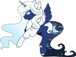 Size: 2249x1689 | Tagged: safe, artist:sora-choi, derpibooru import, oc, oc:frozen song, alicorn, hybrid, pony, alicorn oc, female, horn, mare, offspring, parent:princess luna, parent:windigo, simple background, solo, transparent background, wings