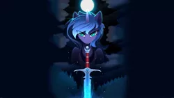 Size: 1920x1080 | Tagged: safe, artist:yakovlev-vad, derpibooru import, edit, princess luna, alicorn, pony, female, mare, moon, night, s1 luna, solo, sword, wallpaper, wallpaper edit, warrior luna, weapon