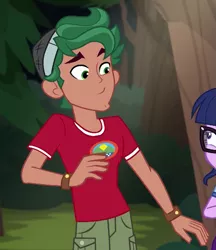 Size: 623x720 | Tagged: safe, derpibooru import, screencap, sci-twi, timber spruce, twilight sparkle, equestria girls, legend of everfree, camp everfree outfits, clothes, cropped, male, shorts, solo focus