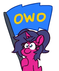 Size: 450x540 | Tagged: safe, artist:threetwotwo32232, derpibooru import, oc, oc:fizzy pop, unofficial characters only, pony, unicorn, female, flag, mare, owo, solo