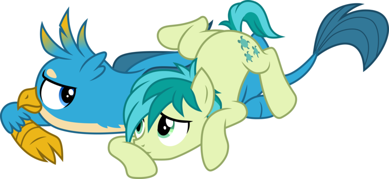 Size: 6500x3000 | Tagged: safe, artist:cloudyglow, derpibooru import, gallus, sandbar, earth pony, gryphon, pony, school raze, claws, cutie mark, male, tail, vector