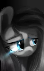 Size: 2400x3840 | Tagged: safe, artist:fluorbaryt, derpibooru import, pinkie pie, pony, crying, monochrome, neo noir, partial color, pinkamena diane pie, solo