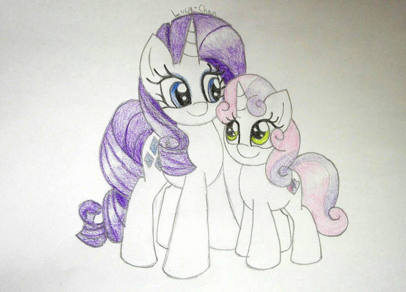 Size: 1024x739 | Tagged: safe, artist:envygirl95, derpibooru import, rarity, sweetie belle, pony, traditional art