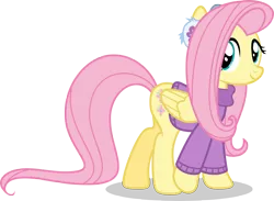 Size: 5000x3650 | Tagged: safe, artist:luckreza8, derpibooru import, fluttershy, pegasus, pony, best gift ever, .svg available, bottomless, clothes, cute, earmuffs, female, mare, partial nudity, shyabetes, simple background, smiling, solo, sweater, sweatershy, transparent background, turtleneck, vector