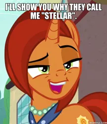 Size: 600x691 | Tagged: bronybait, caption, derpibooru import, edit, edited screencap, image macro, meme, raised eyebrow, screencap, stellar flare, stellar milf, suggestive, text, the parent map