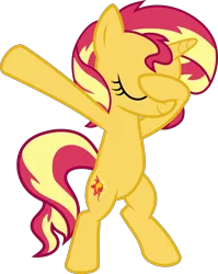 Size: 3000x3778 | Tagged: safe, artist:wissle, derpibooru import, sunset shimmer, pony, unicorn, bipedal, covering eyes, covering face, cute, dab, eyes closed, facehoof, female, high res, mare, shimmerbetes, simple background, smiling, solo, transparent background, vector
