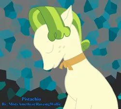 Size: 1333x1200 | Tagged: safe, artist:mistyamethyst, derpibooru import, pistachio, pony, best gift ever, abstract background, digital art, male, solo, stallion, teenager, watermark