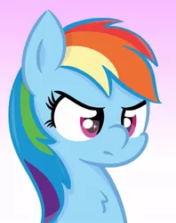 Size: 863x1090 | Tagged: safe, artist:badponyvectors, derpibooru import, rainbow dash, pegasus, pony, angry, bust, chest fluff, female, gradient background, mare, solo