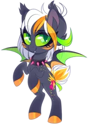 Size: 2409x3384 | Tagged: safe, artist:zombie, derpibooru import, oc, oc:dree deray, unofficial characters only, bat pony, bat pony oc, bat wings, choker, female, mare, simple background, slit eyes, solo, spiked choker, transparent background, wings