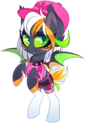 Size: 2409x3467 | Tagged: safe, artist:zombie, derpibooru import, oc, oc:dree deray, unofficial characters only, bat pony, bat pony oc, bat wings, choker, clothes, female, hat, mare, shirt, shorts, simple background, slit eyes, socks, solo, spiked choker, transparent background, wings