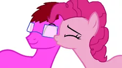 Size: 640x357 | Tagged: safe, artist:logan jones, derpibooru import, pinkie pie, oc, oc:logan berry, base used, canon x oc, female, glasses, kissing, kiss on the cheek, loganpie, male, straight