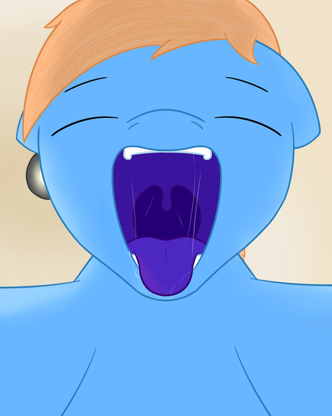 Size: 2000x2500 | Tagged: suggestive, artist:yannerino, derpibooru import, oc, oc:blue steel, unofficial characters only, earth pony, pony, drool, eyes closed, fetish, low angle, maw, mawshot, open mouth, tongue out, unnatural colors