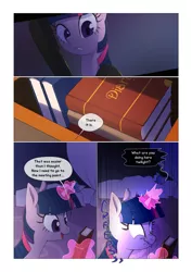 Size: 1024x1448 | Tagged: safe, artist:gashiboka, derpibooru import, princess celestia, twilight sparkle, alicorn, pony, unicorn, comic:scar of solar, bed, bodysuit, book, canterlot castle, caught, celestia's bedroom, chest, clothes, comic, diary, female, magic, mare, nose wrinkle, scared shitless, shocked, sleeping, telekinesis, this will end in banishment, this will end in tears and/or a journey to the moon, this will end in tears and/or a journey to the sun, this will not end well, unicorn twilight, waking up, white eyes