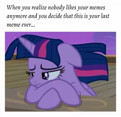 Size: 1080x1035 | Tagged: safe, derpibooru import, edit, edited screencap, editor:apex soundwave, screencap, twilight sparkle, twilight sparkle (alicorn), alicorn, pony, once upon a zeppelin, caption, crossed hooves, female, floppy ears, image macro, mare, sad, solo, text, windswept mane