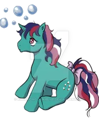 Size: 400x500 | Tagged: safe, artist:kudamono-yukiblue, derpibooru import, fizzy, pony, unicorn, bow, bubble, deviantart watermark, g1, obtrusive watermark, simple background, solo, tail bow, transparent background, watermark