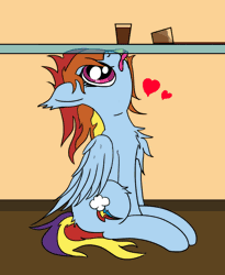 Size: 904x1100 | Tagged: safe, derpibooru import, rainbow dash, pegasus, pony, animated, behaving like a dog, chocolate, chocolate milk, cutie mark, exploitable meme, female, food, gif, heart, licking, loop, mare, meme, milk, silly, silly pony, simple background, solo, spilled milk, table, tongue out, wat