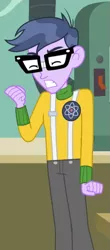 Size: 277x630 | Tagged: safe, derpibooru import, screencap, microchips, acadeca, equestria girls, friendship games, angry, clothes, cropped, glasses, male, pants