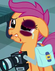 Size: 553x715 | Tagged: 1000 hours in ms paint, abuse, abuse edit, background pony strikes again, black eye, crying, derpibooru import, downvote bait, edit, edited screencap, parental glideance, sad, scootabuse, scootaloo, screencap, semi-grimdark, why