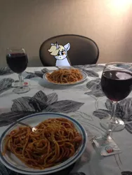 Size: 540x720 | Tagged: safe, artist:nootaz, derpibooru import, oc, oc:nootaz, pony, food, irl, pasta, photo, ponies in real life, spaghetti