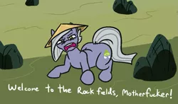 Size: 909x535 | Tagged: safe, artist:jargon scott, derpibooru import, limestone pie, earth pony, pony, conical hat, dank memes, dialogue, drawthread, female, filthy frank, hat, looking at you, mare, meme, shitposting, solo, vulgar, welcome to the rice fields