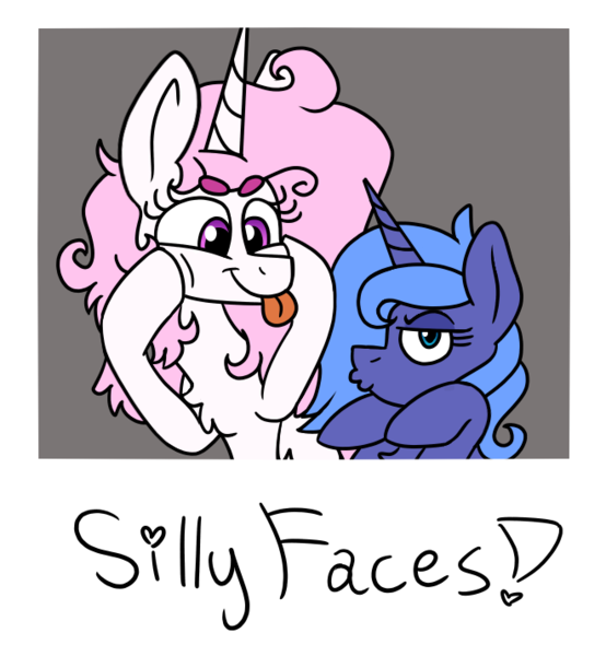 Size: 660x715 | Tagged: safe, artist:pink-pone, derpibooru import, princess celestia, princess luna, pony, cewestia, chest fluff, female, filly, photo, sillestia, silly, silly pony, tongue out, woona, younger