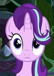 Size: 475x666 | Tagged: safe, derpibooru import, screencap, starlight glimmer, pony, unicorn, to change a changeling, changeling kingdom, cropped, cute, feelings forum, female, glimmerbetes, hair flip, hair over one eye, mare, solo