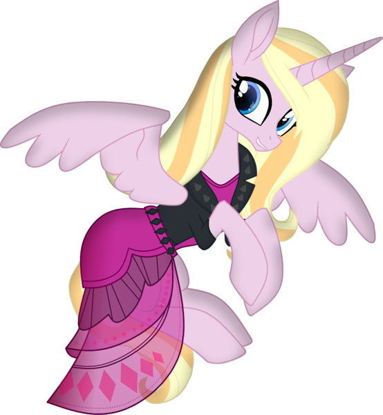 Size: 928x1005 | Tagged: safe, artist:galacticflashd, derpibooru import, oc, oc:ola tiger, unofficial characters only, alicorn, pony, alicorn oc, clothes, cute, dress, female, flying, horn, mare, ocbetes, vest, wings